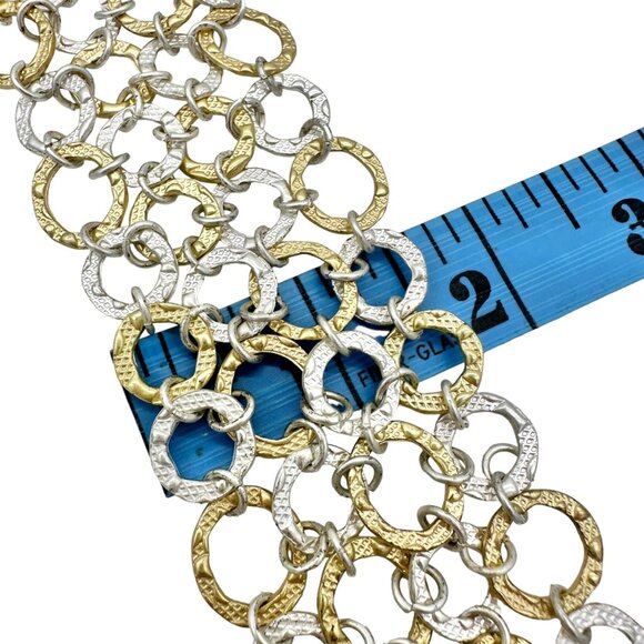 Goldtone and Silvertone Linked Circle Bracelet With Toggle Clasp Vintage - Picture 7 of 7